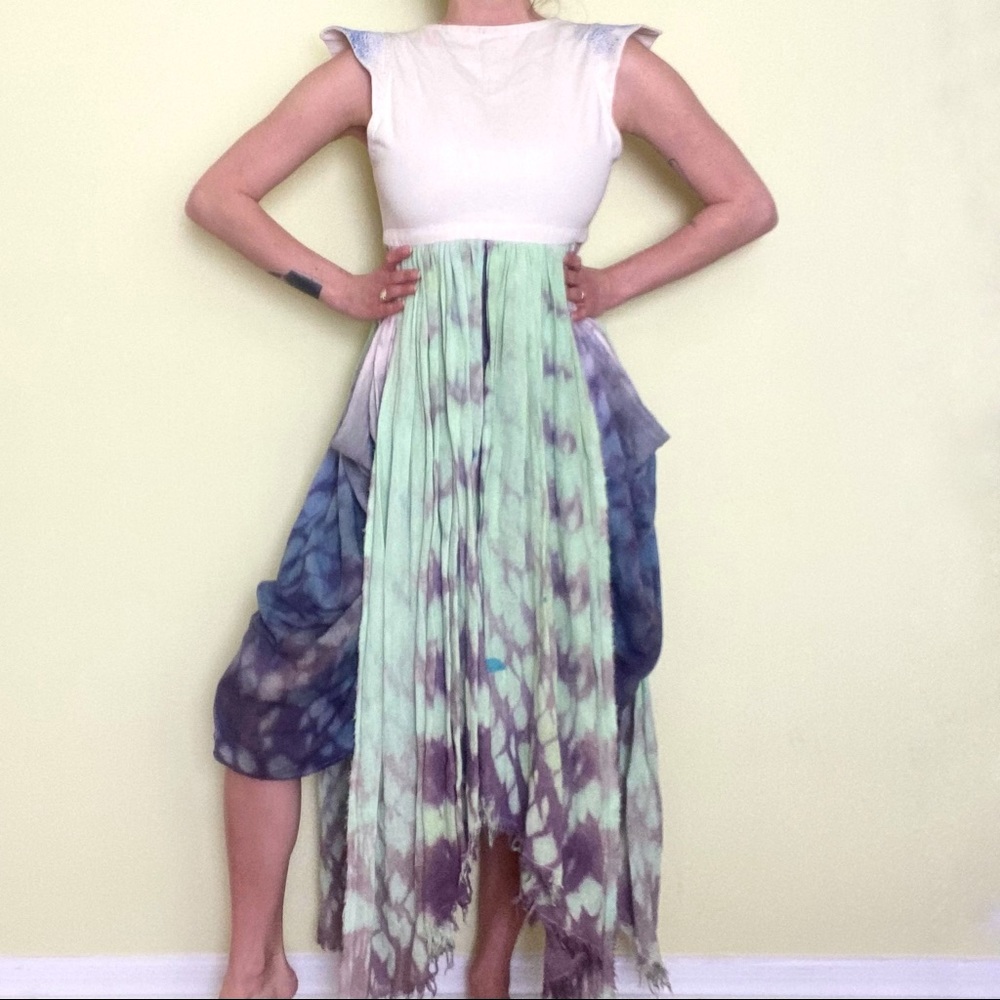 Unique funky tiedye pastel layered apron dress M